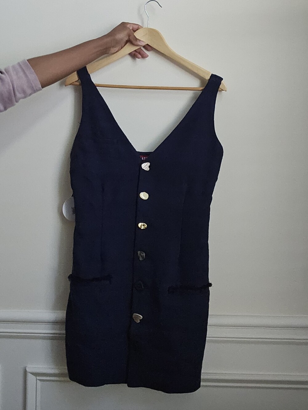 STAUD Samuel Navy Button-Front Mini Dress
